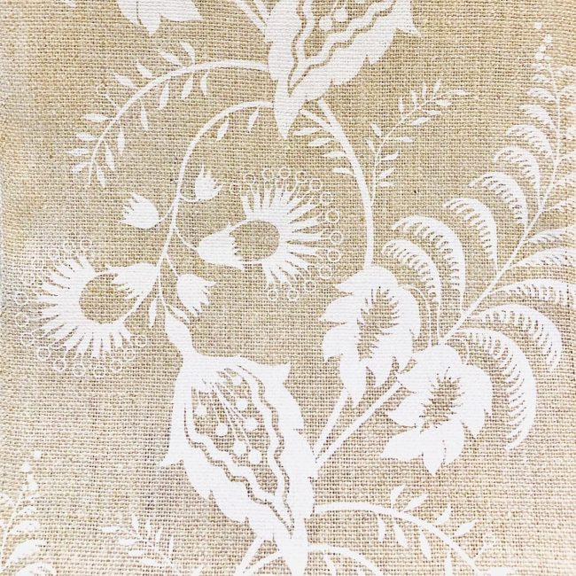 Indagare Trellis white on natural 100% linen indoor fabric by Martyn Lawrence Bullard.