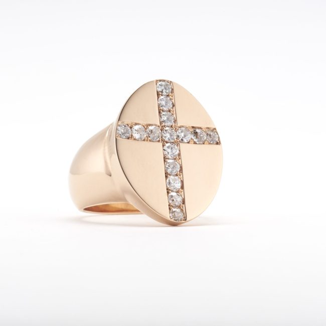 Ring, Croix Diamond Signet Ring, Rose Gold